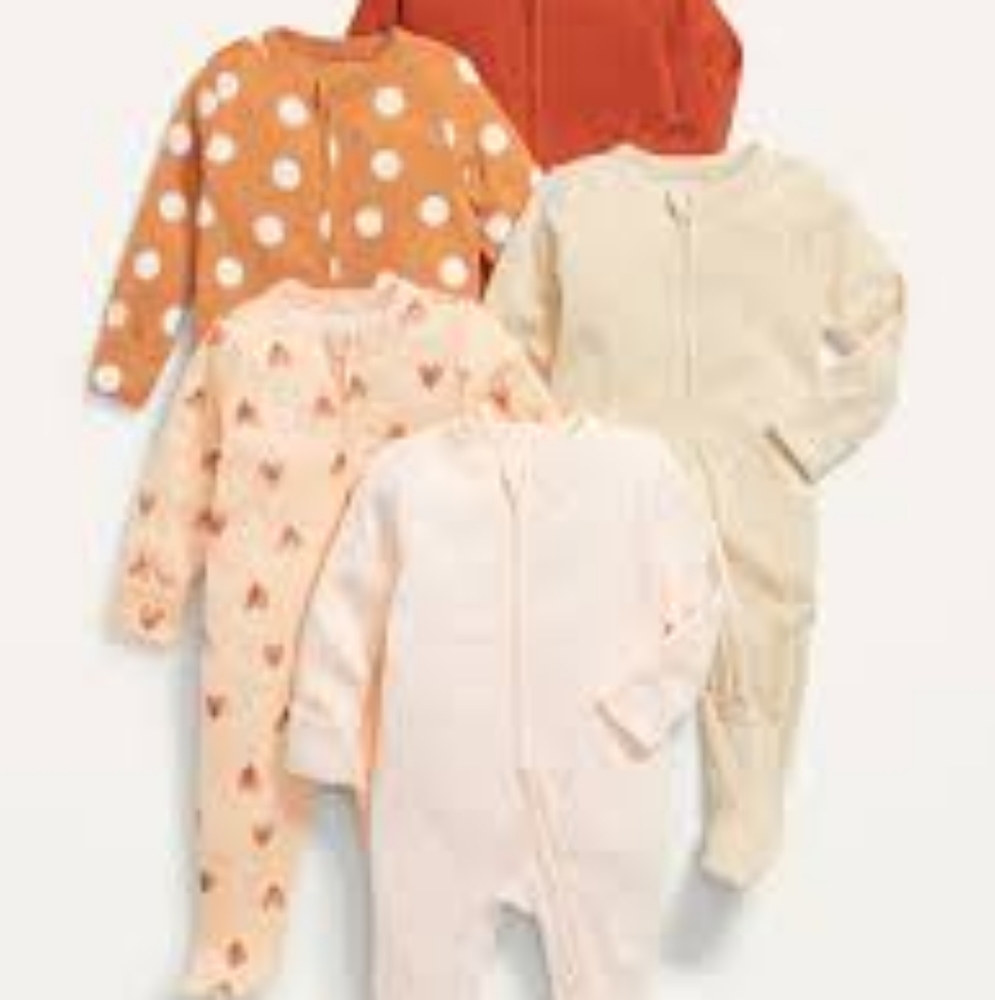 Fall Hearts & Dots - 5-Pack Sleep & Play 1-Way Zip Footed One-Piece for Baby